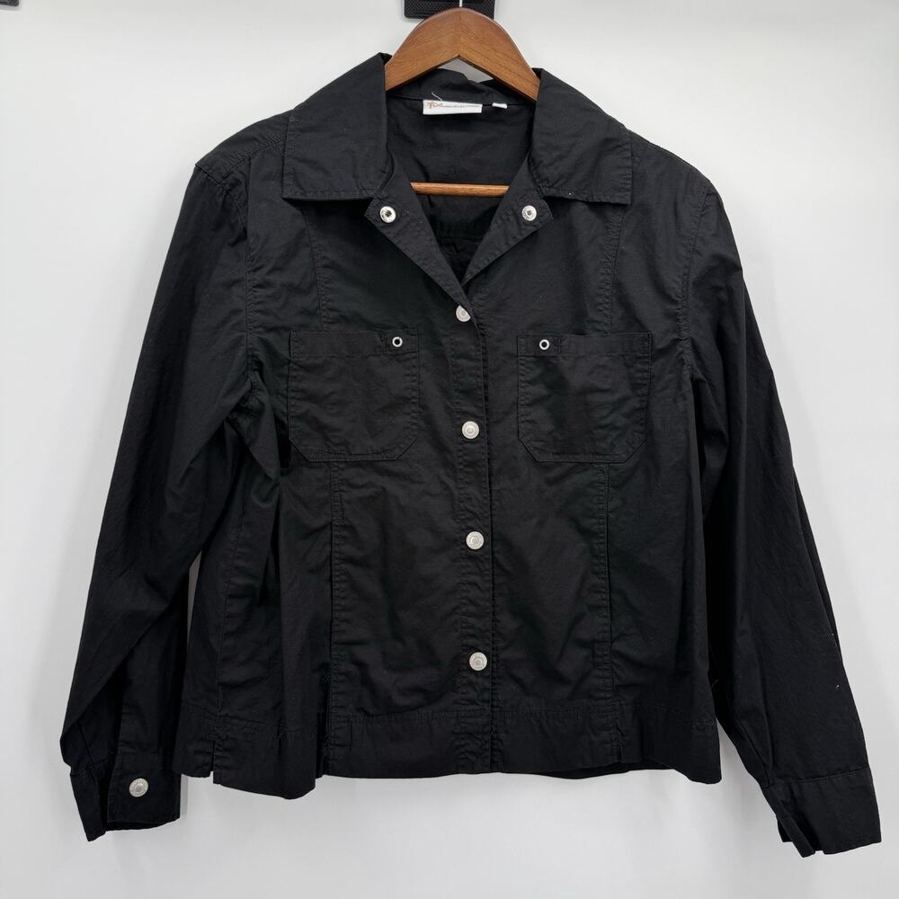 Lulu B Shirt Womens Medium Black Snap Button Woven Cotton UPF Classic